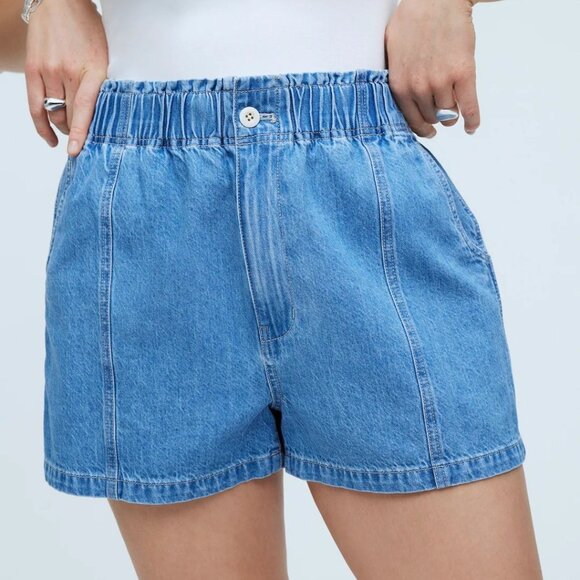 Madewell Denim Pull-On Paperbag Shorts in Bunten Wash (NWT) - Picture 1 of 7